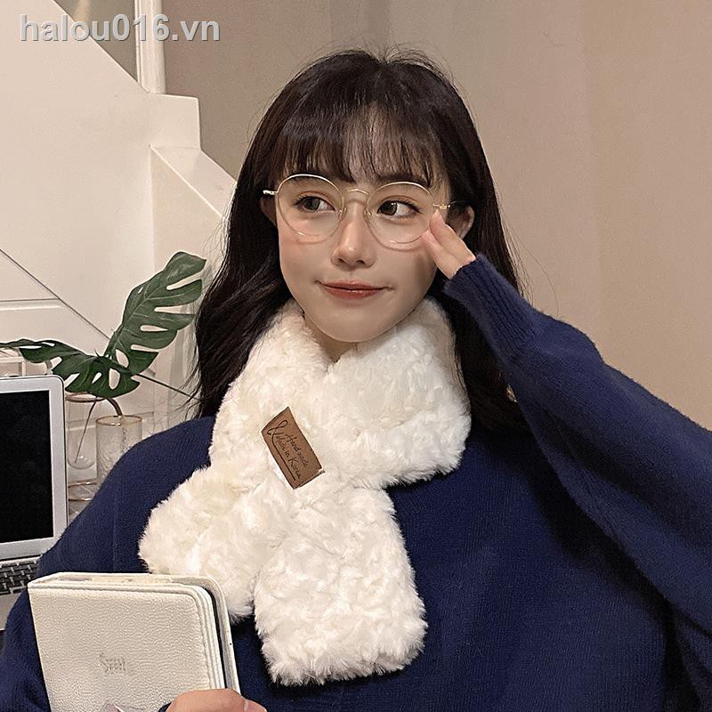 Khăn Quàng Cổ Bằng Lông Cừu Dày Màu Trắng Thời Trang Mùa Đông 2021