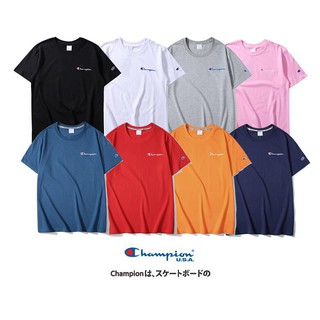 Áo Thun Cotton Ngắn Tay Thêu Chữ Champion Thời Trang Cho Nam Nữ