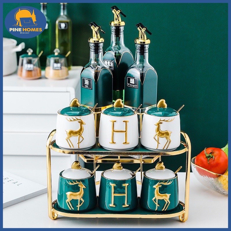 (CÓ SẴN) Bộ Gia Vị Hoạ Tiết Hình Hươu Sang Trọng
