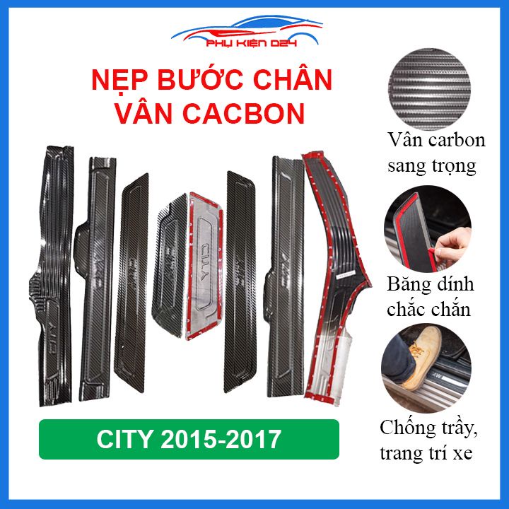 Bộ nẹp bước chân trong ngoài vân Cacbon xe City 2015-2016-2017-2018-2019-2020 chống trầy làm đẹp ô tô