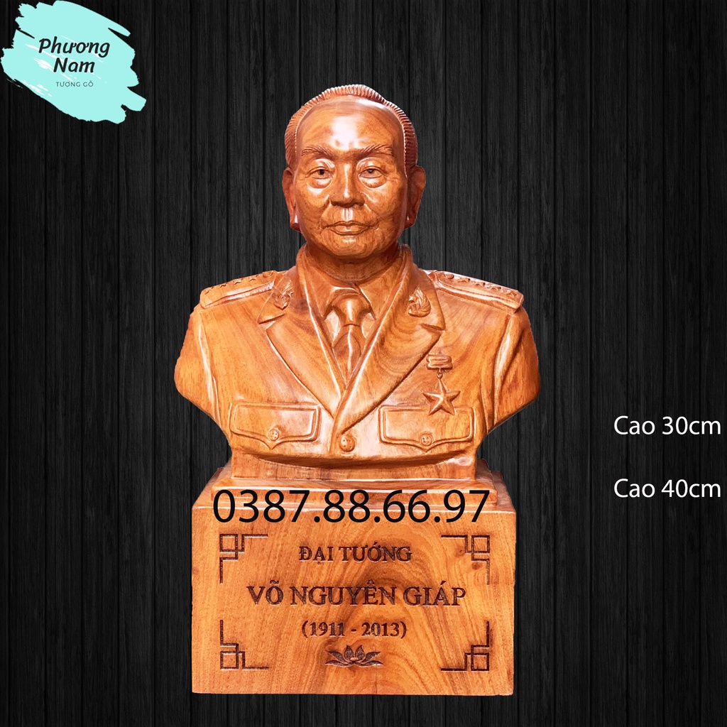 Tượng bán thân bác đại tướng võ nguyên giáp cao 30cm và 40cm chất liệu gỗ hương