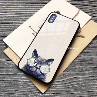 Ốp mặt kính hình Mèo ngầu đeo kính Ốp lưng iphone cho Xs 11 Pro Max Xr I 7 I 8 Plus Se 2 6 6s K264