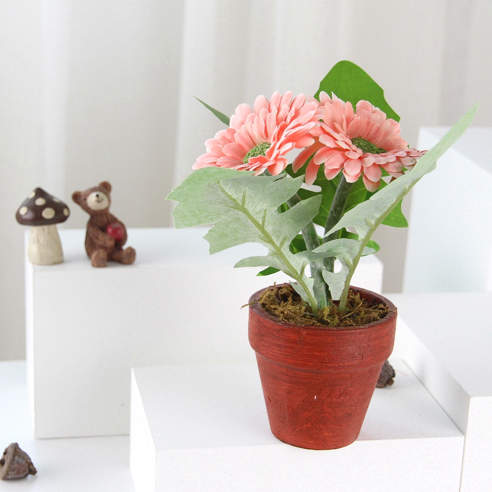 Chậu hoa hướng dương, hoa đồng tiền nhựa để bàn trang trí