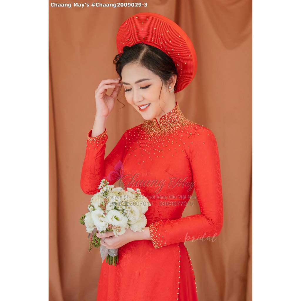 Bộ áo dài cô dâu cao cấp CHAANG May sẵn Thiết kế áo dài cưới đính đá pha lê, đi tiệc sang trọng