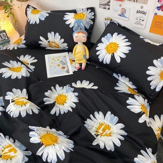 Bộ chăn ga và vỏ gối cotton poly mẫu cúc họa mi nền đen