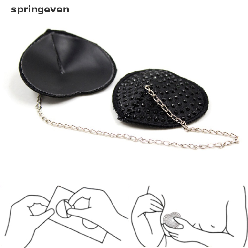 Springeven 1 Cặp Miếng Dán Đầu Ngực Tua Rua Dây Xích Màu Đen Gợi Cảm Nóng Bỏng