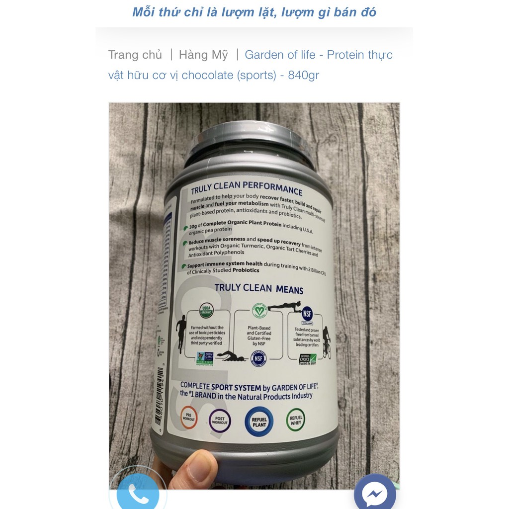 BỘT ĐẠM THỰC VẬT HỮU CƠ  SPORT PROTEIN PLANT-BASED GARDEN OF LIFE