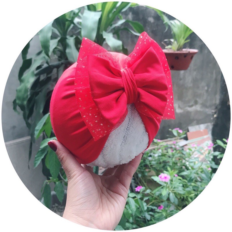 mũ turban đỏ ( sản phẩm phối nơ hoàn hảo- chất cotton 4 chiều)