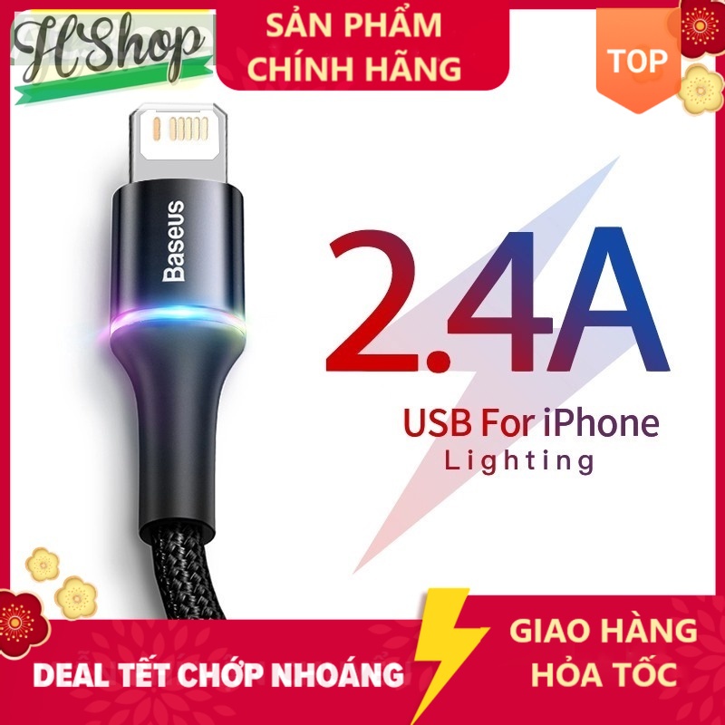 Dây cáp sạc Baseus 2.4A cho IP táo 13 pro 12 Xs Max Xr X 8 7 Plus - có đèn nhiều màu- HSHOP365