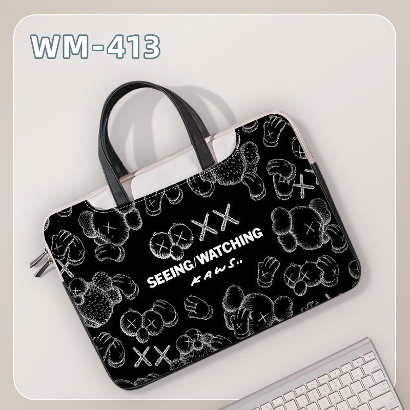 Túi tote Đựng Máy Tính Xách Tay Bằng Da pu Sức Chứa Lớn Chống Nước Chống Sốc Hình Sesame Street Màu Đen