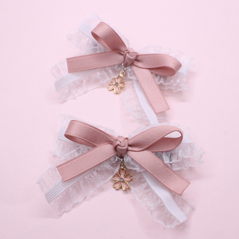 Dây Buộc Tóc Co Giãn Đính Nơ Ruy Băng Ren Phong Cách Lolita