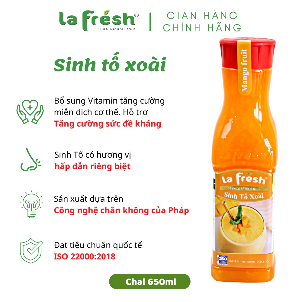 Sinh Tố Xoài Lafresh Đà Lạt Chai 650ml - Chuyên Dùng Pha Chế