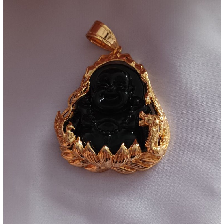 Mặt dây chuyền phật Di Lặc bọc thép titan không đen không gỉ cưòi vui vẻ bình an may mắn