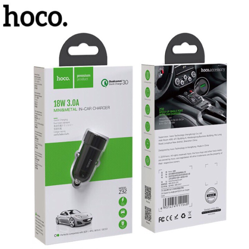 Tẩu sạc ô tô nhanh Hoco Z32 QC3.0 18w có 1 cổng USB