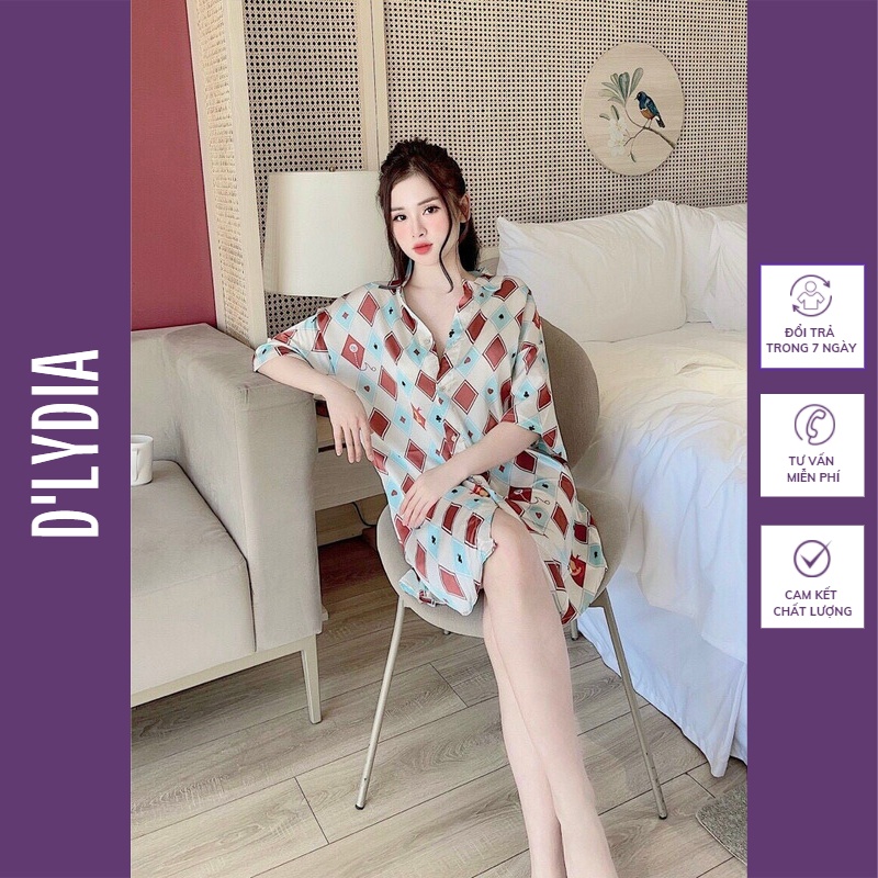 Váy ngủ sơ mi sexy dáng suông lụa satin cao cấp D'LYDIA DB06