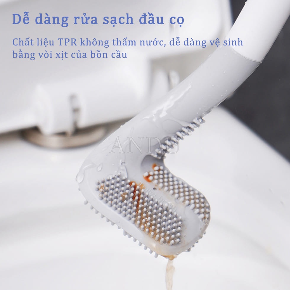 Chổi Cọ Bồn Cầu Thông Minh SILICON Cọ Chà Vệ Sinh TOILET Sạch Mọi Ngóc Ngách Bồn Cầu, Nhà Tắm Hình Gậy Đánh Gold