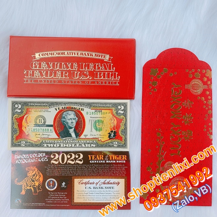 Bộ 2 USD Con Hổ Mạ Vàng 2022 - Tiền Sưu Tầm Lì Xì Tết 2022