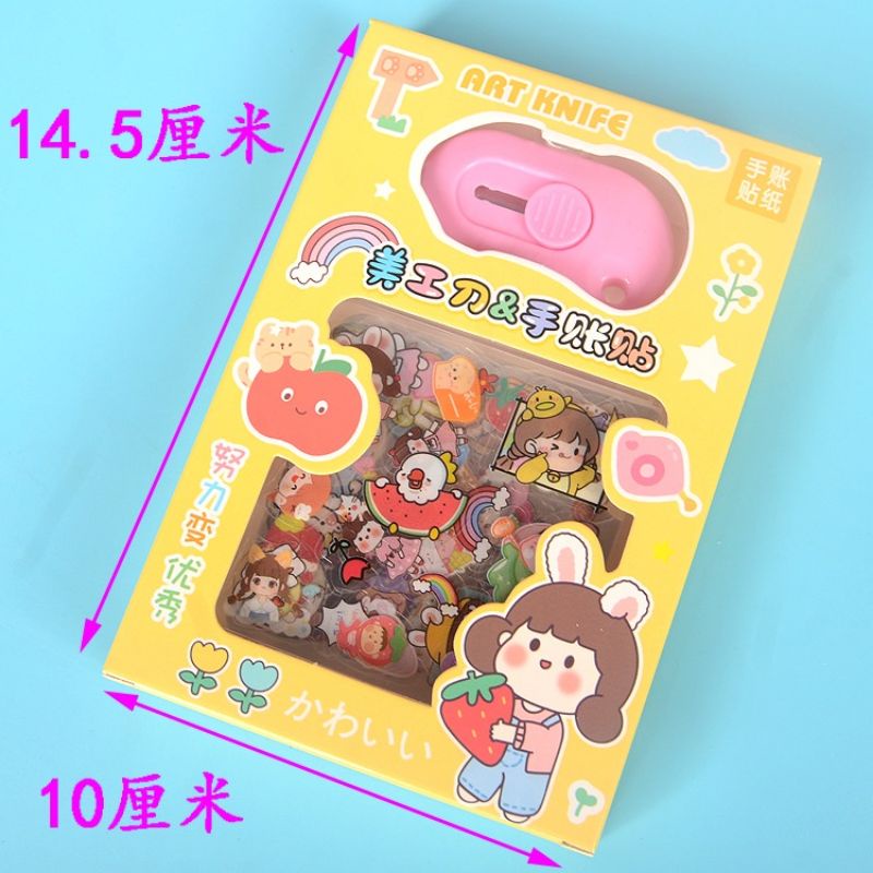 Hộp 8 miếng sticker dán kèm dao rọc tiện lợi