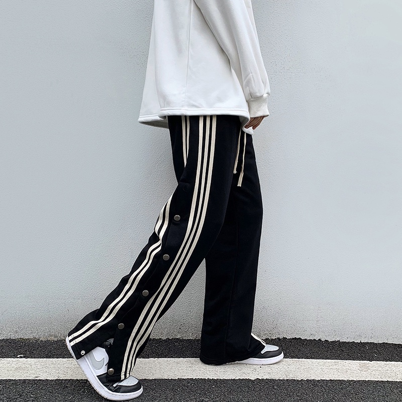 Quần Dài Dáng Rộng Xẻ Tà Thêu Chữ Thời Trang Cho Nam Size M-3XL