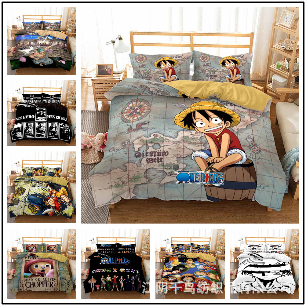 Bộ Vỏ Chăn Ga Gối Đệm In Hoạt Hình one piece Dễ Thương