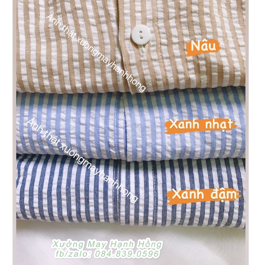 Áo sơ mi kẻ cộc tay đũi nhăn form OVERSIZE siêu rộng