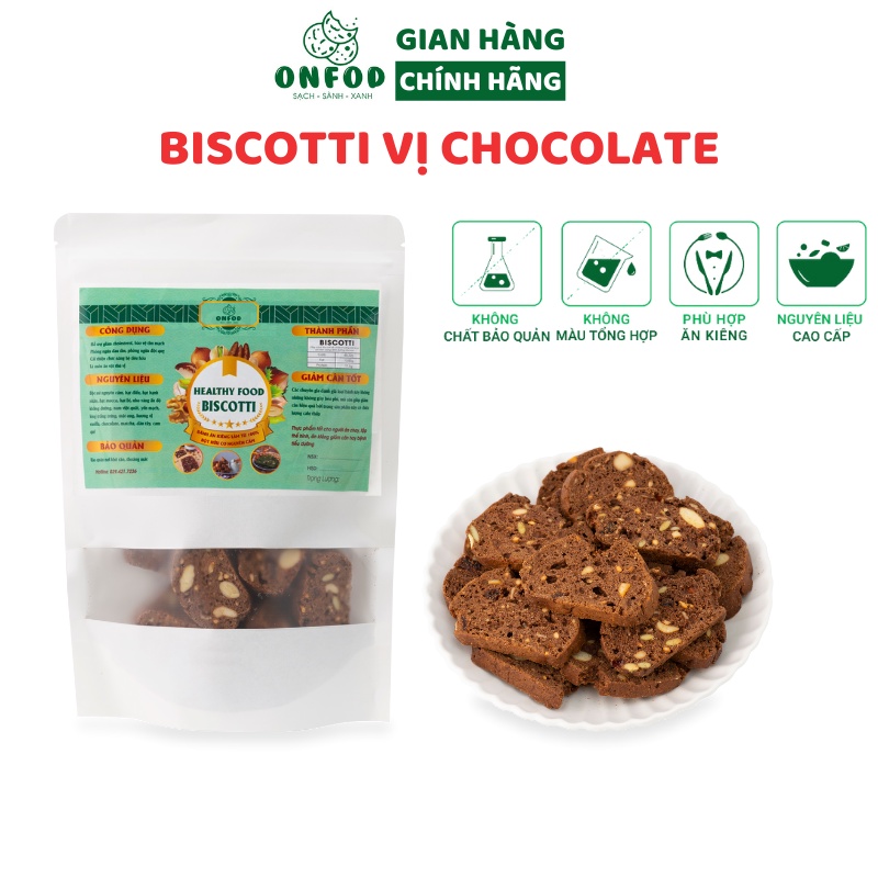 Bánh ăn kiêng biscotti ONFOD vị chocolate dành cho người tiểu đường, ăn kiêng, giảm cân 250g 500g