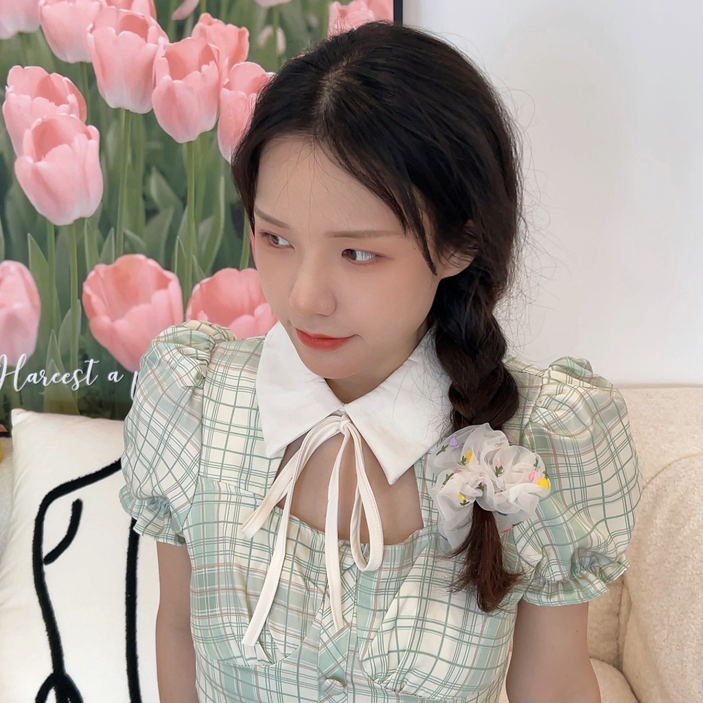 Dây cột tóc vải scrunchies nhiều hoa xinh xắn phong cách Hàn Quốc DXX