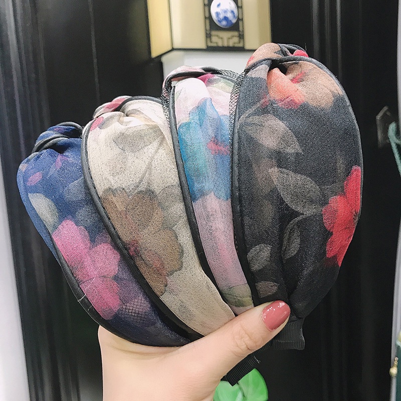 Băng Đô Vải Ren Lưới Họa Tiết Chấm Bi Thắt Nút Bản Rộng Thời Trang Cho Nữ