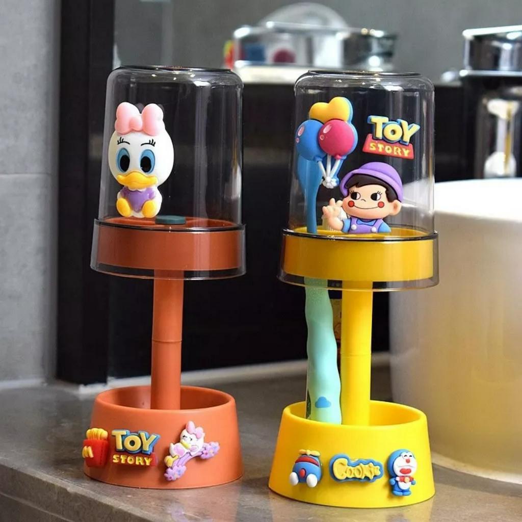Kệ Đựng Bàn Chải Đánh Răng Kèm Cốc Bằng Nhựa Sticker Hoạ Tiết Hoạt Hình Siêu Cute Tr.th