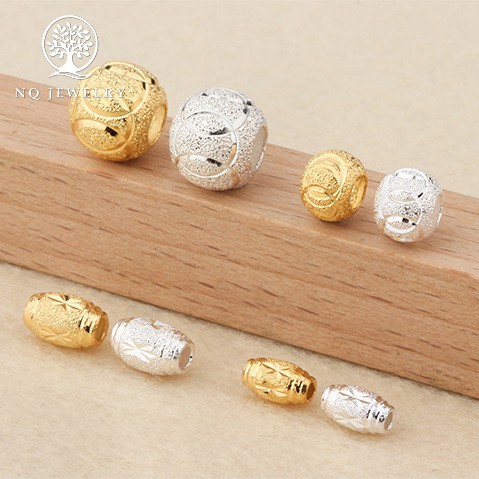 Charm bạc hạt ô liu họa tiết mạ vàng - NQ Jewelry