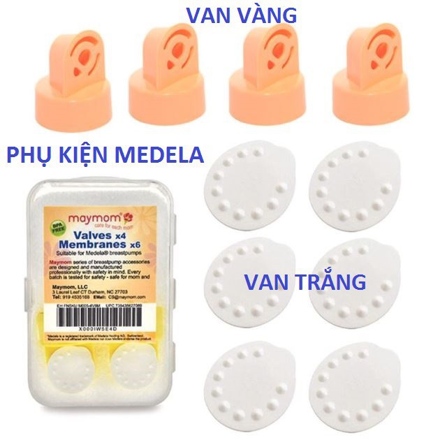 { BB223 } SET 1 Van trắng và 1 Van vàng Maymom - Tương thích máy Medela Pump in Style, Symphony, Swing đơn, Harmony, Min