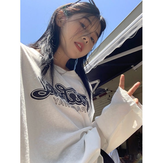 Áo Thun cotton Cổ Tròn Tay Dài In Chữ Thời Trang Dành Cho Nữ