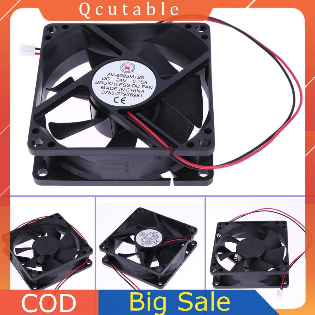 Quạt Làm Mát Không Chổi Than 80x80x25mm # Uk 7 Lưỡi 2 Dây 24v
