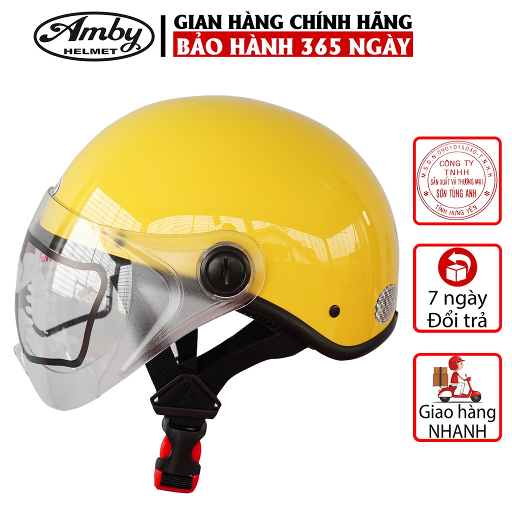 Mũ Bảo Hiểm Nửa Đầu Amby Helmet ST05, có kính che nửa mặt, kiểu dáng thời trang, khóa nhựa bền chắc - Màu Vàng