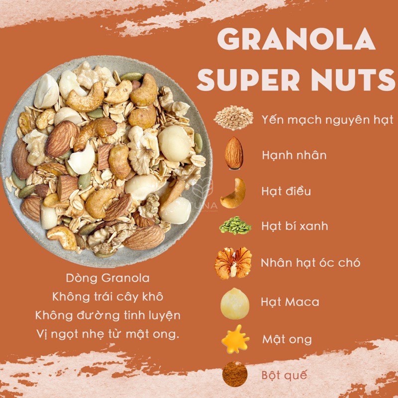 Granola ăn kiêng Siêu hạt, Ngũ cốc giảm cân Mix 9 loại hạt và quả Nhà Lá