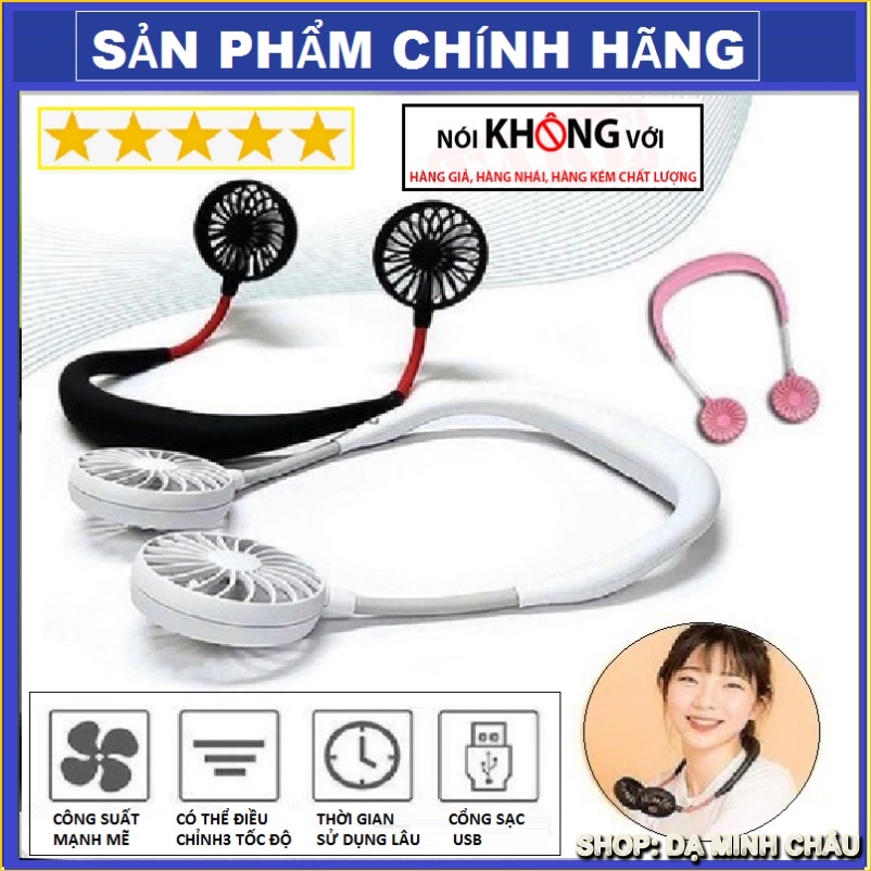 Quạt Mini Đeo Cổ Phiên Bản Mới Quạt Điện Kẹp Cổ Chữ U Sạc Bằng Cáp USB Hàng Nhật Bản Chính Hãng Có Đèn LED Phát Sáng
