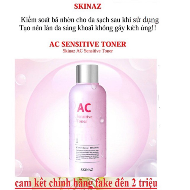 TONER  AC Sensitive NƯỚC HOA HỒNG CÂN BẰNG DA Skinaz Hàn Quốc