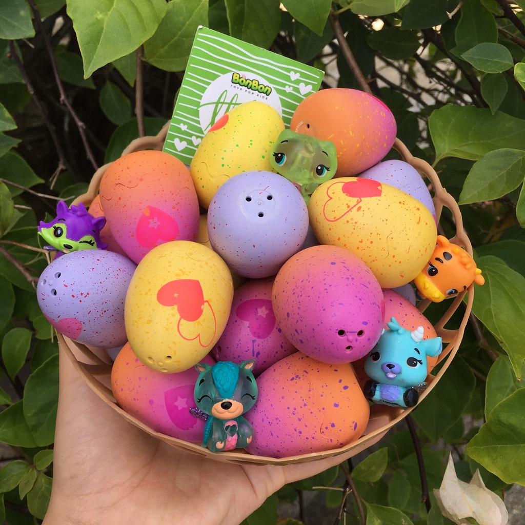 Trứng Hatchimal mini nhiều mẫu thú khác nhau (bán trộn lẫn 4 màu tím - hồng - vàng - cam)