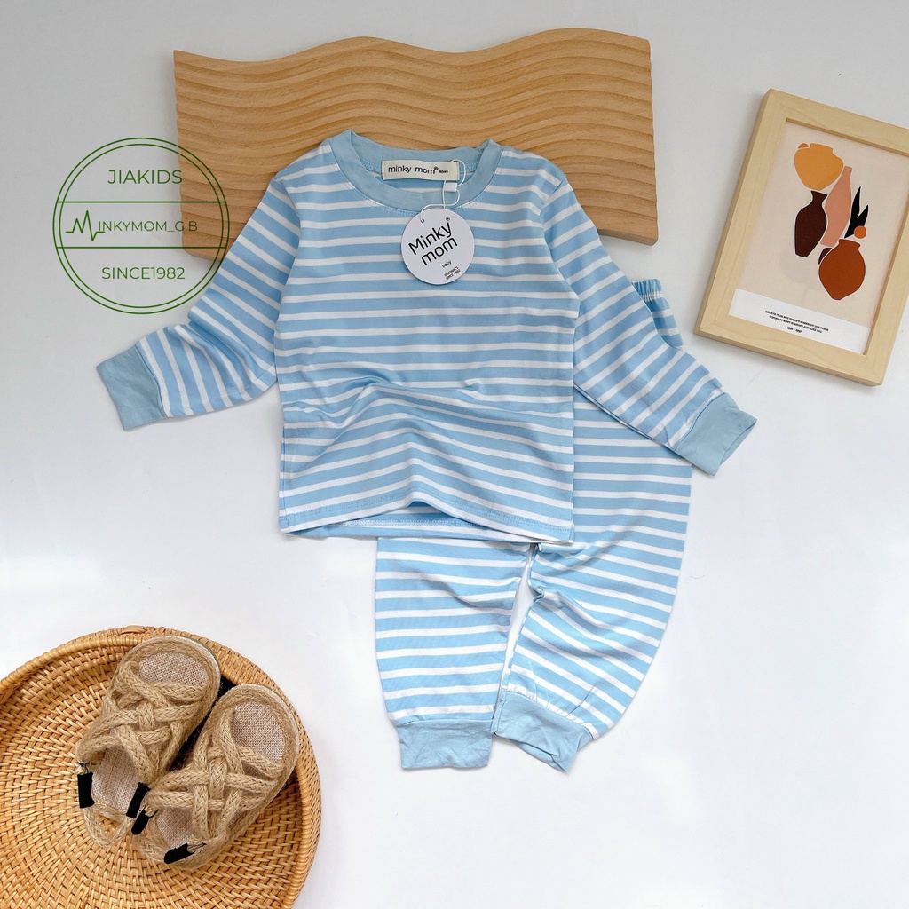 Bộ Dài Tay THUN LẠNH MINKYMOM Sọc Trơn Cạp Thun Bo Gấu Cho Bé TD-S03