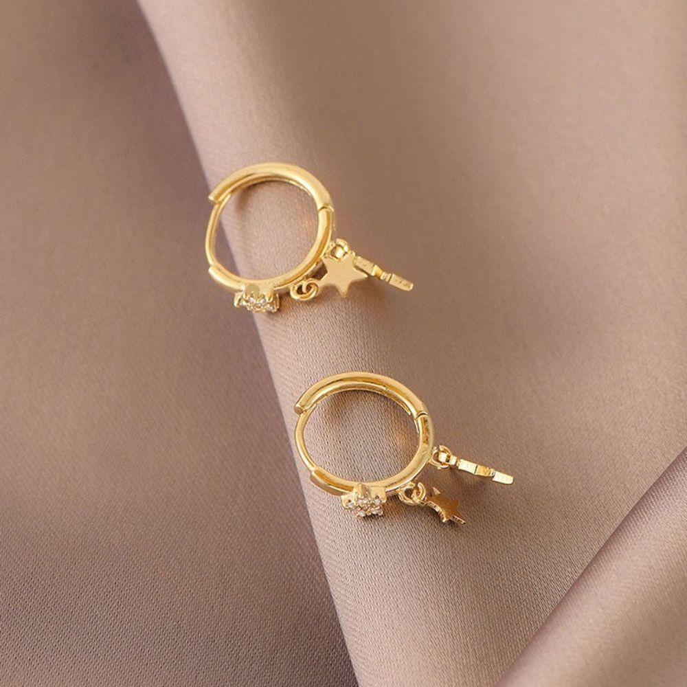 Khuyên Tai Vòng Lủng Lẳng Xỏ Khuyên Hình Ngôi Sao Thời Trang Cho Nữ