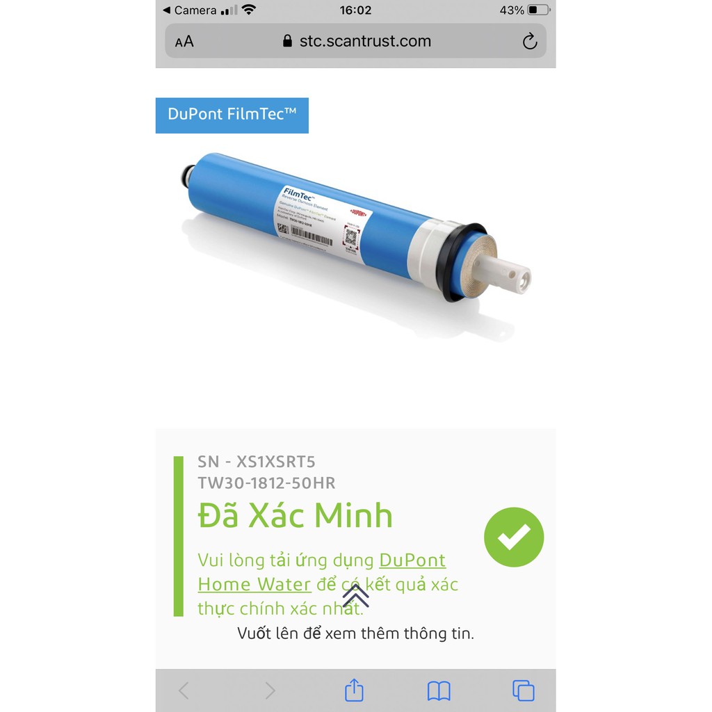 Lõi số 4- Màng Ro Dupont Filmtec loại 1 chuẩn