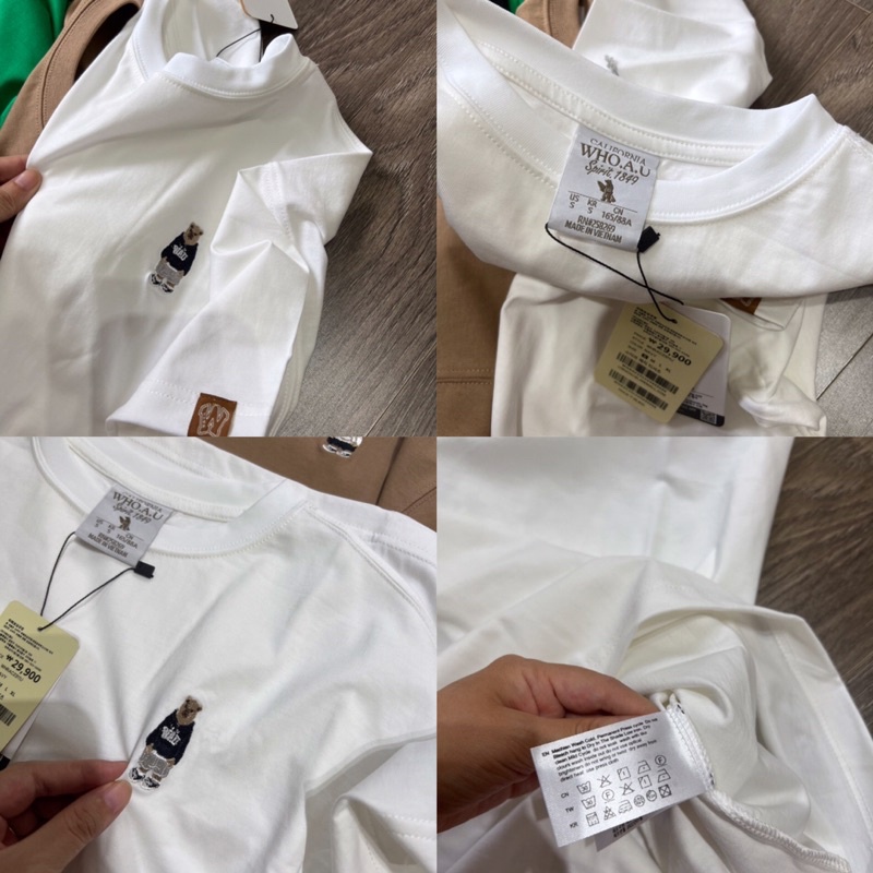 Đầm thun dáng suông cổ tròn tay ngắn logo gấu Who.au xuất Hàn