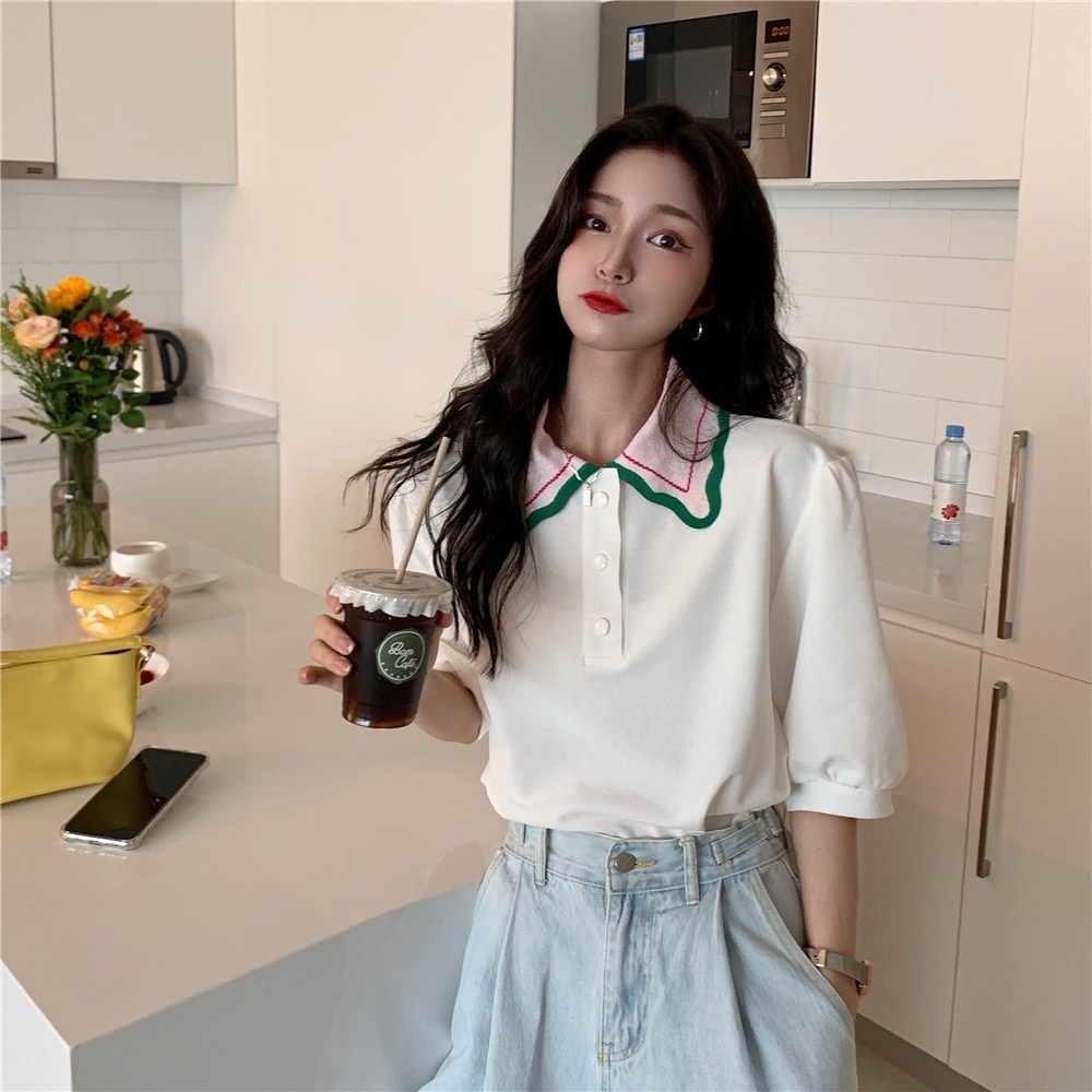 【Hana and Alice】Áo Thun POLO Dệt Kim Tay Ngắn Phong Cách Thời Trang Phương Tây