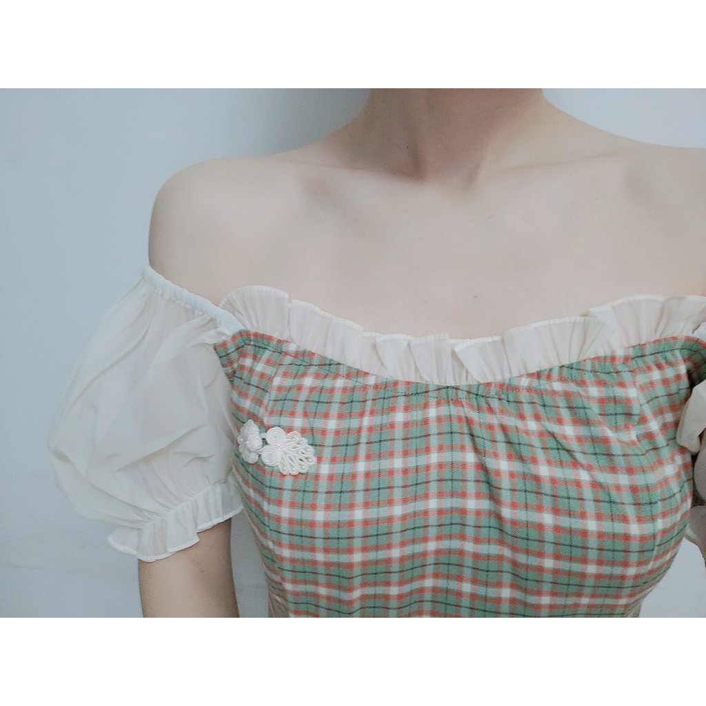 ♥️Đầm,Váy Sườn Xám Kẻ Caro Trễ VaiSize S->2XL