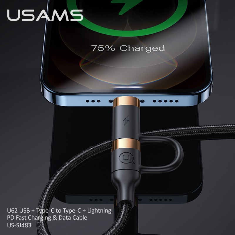 Usams Dây Cáp Sạc Nhanh Truyền Dữ Liệu Tốc Độ Cao 4 Trong 1 USB Type C Sang Type C IP 60W