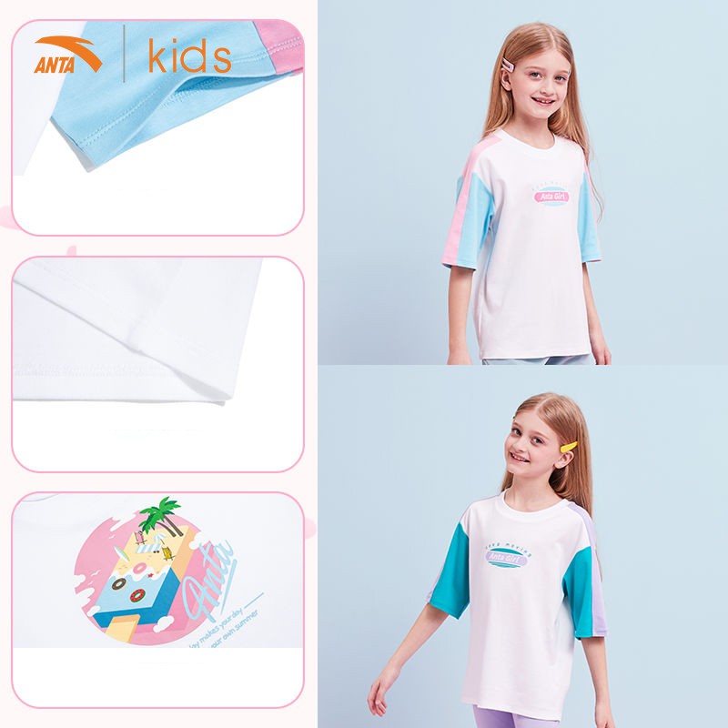 Áo phông tay ngắn bé gái Anta Kids màu kẹo ngọt 362027146-1