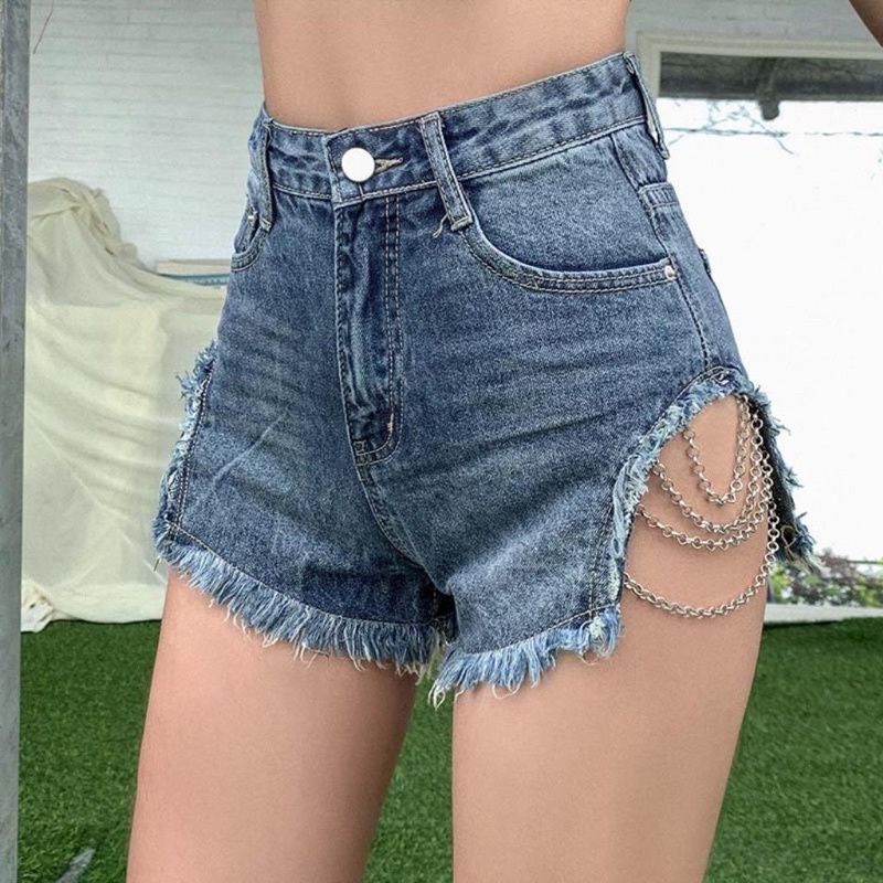 Quần shorts jeans dây xích lưng cao HOT