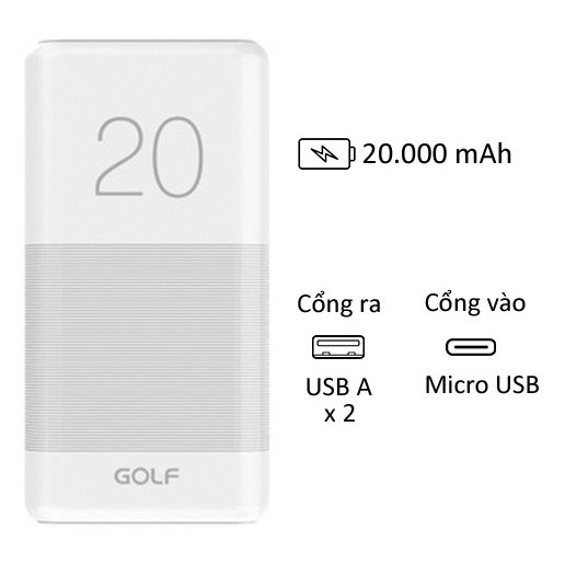 Pin sạc dự phòng Golf G81 20000mAh Candy Power Bank [PHÂN PHỐI CHÍNH HÃNG, BẢO HÀNH 1 NĂM]