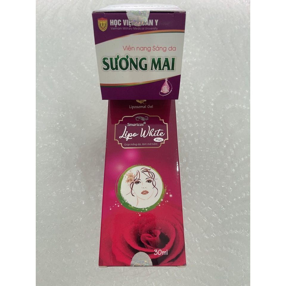 1 hộp Lipo White Plus và 1 hộp Sáng da sương mai Học viện quân y giúp giảm nám tàn nhang sáng da