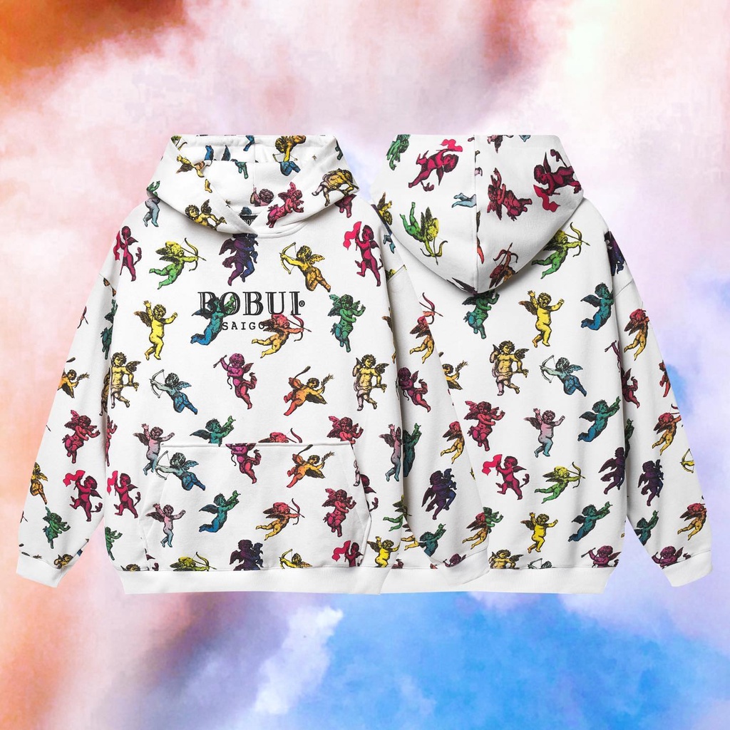 Áo HOODIE BOBUI ANGELS MULTICOLOR  trắng, đen chuẩn real 100% Full bọc tag